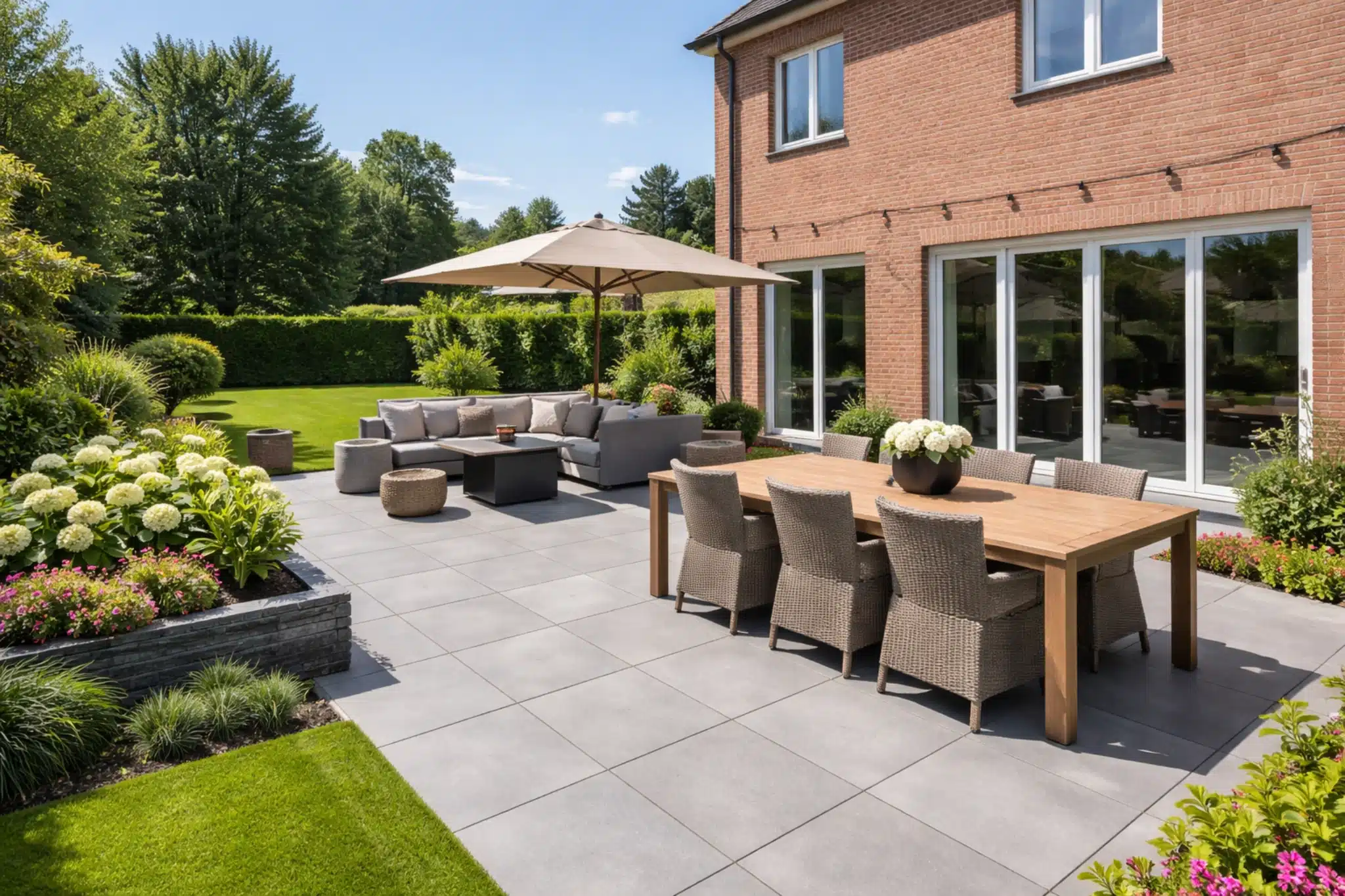 grote keramische terrastegels moderne achtertuin