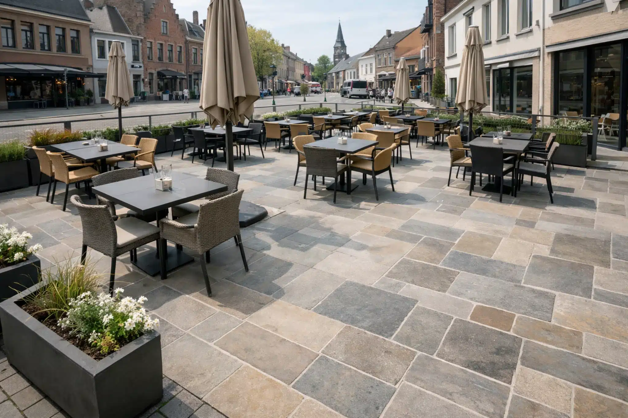 terras horeca natuursteen bestrating stadsplein